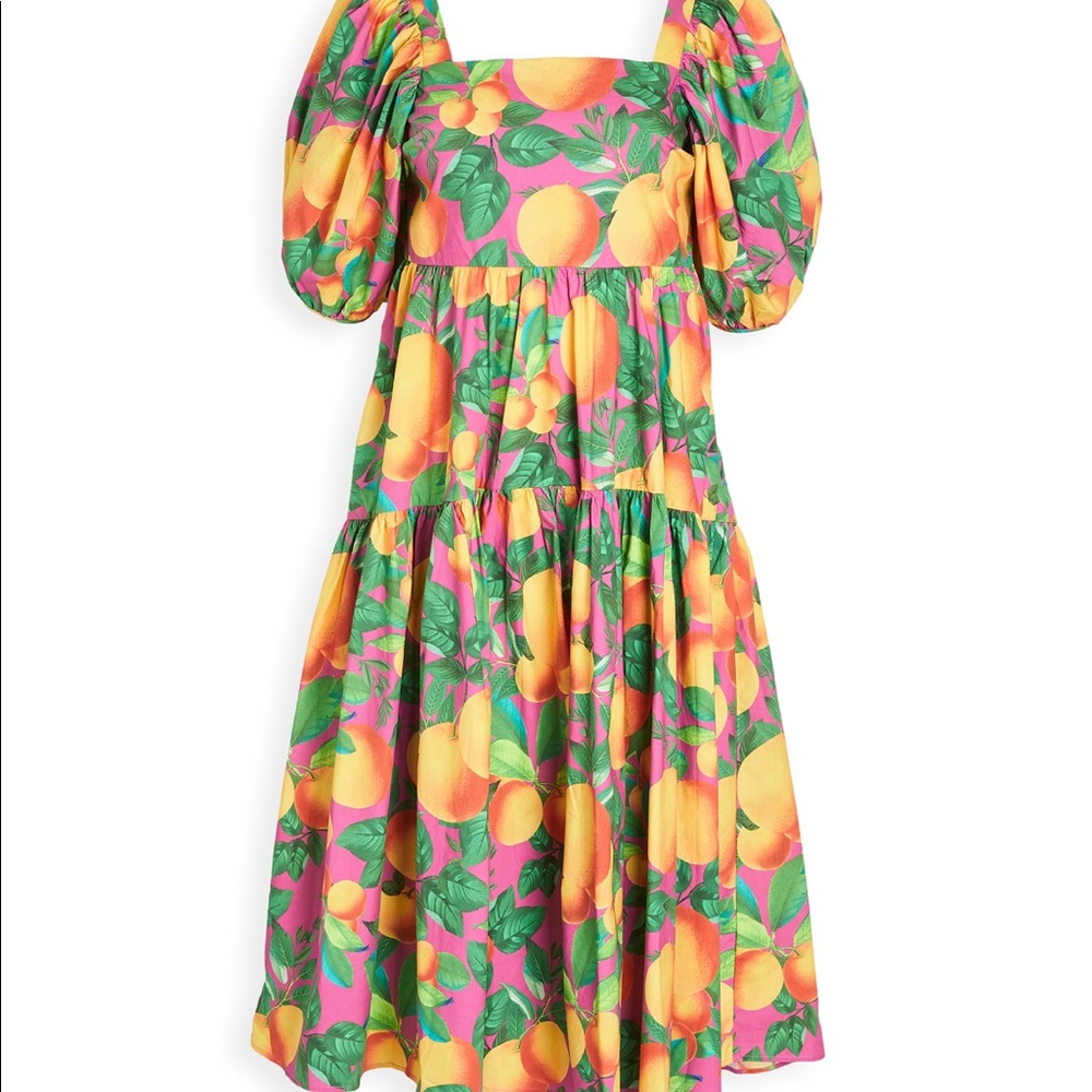 FARM RIO ORANGE SUNSET MIDI DRESS